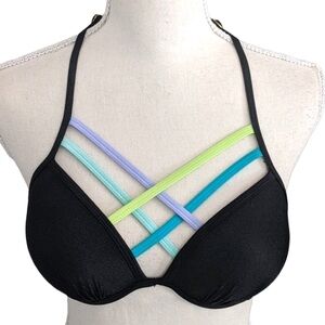 Collections by Catalina Push Up Bikini Top Black Strappy